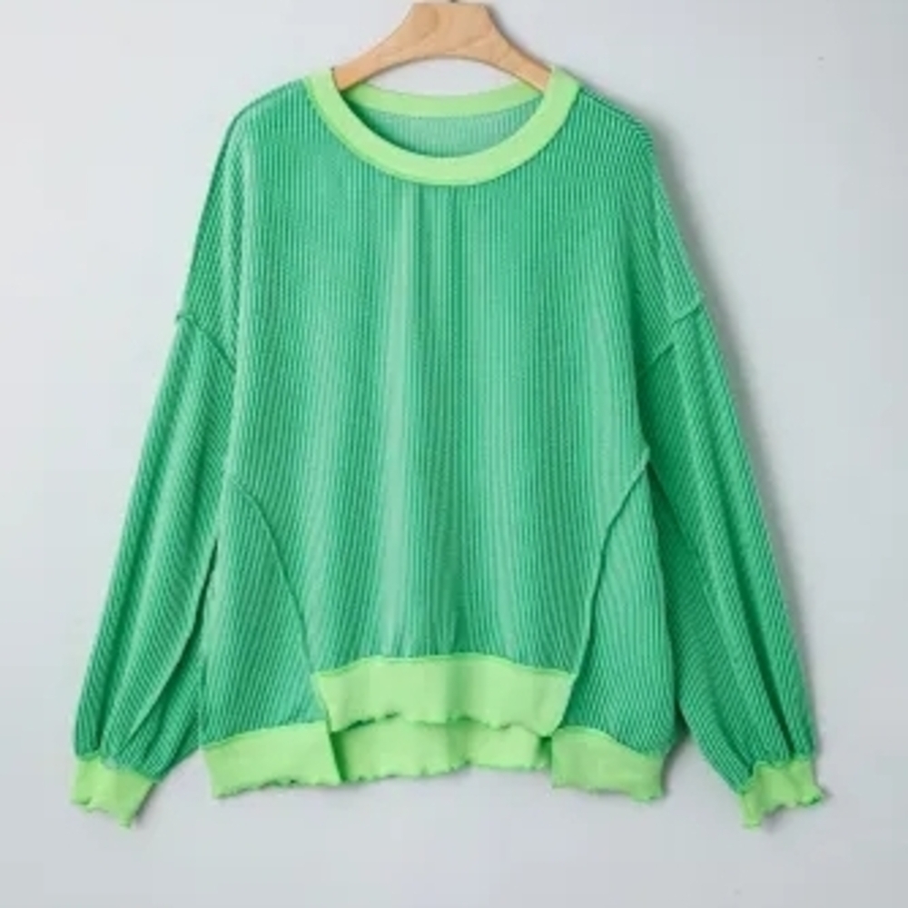 Vibrant Two Tone Green Oversized Knit Top Size XL NWOT
